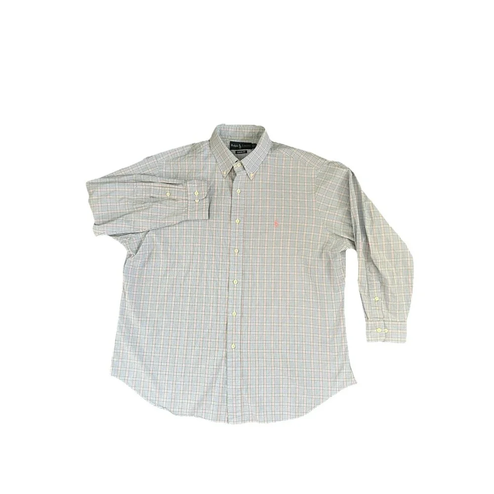 Ralph Lauren Classic Fit‎ Blue Pink Plaid Check Button Down Shirt 17 32-33 XL L